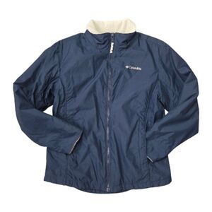 Columbia Fleece Lined Jacket Navy Outdoors Climbing Hiking USA 90s Women's Med
